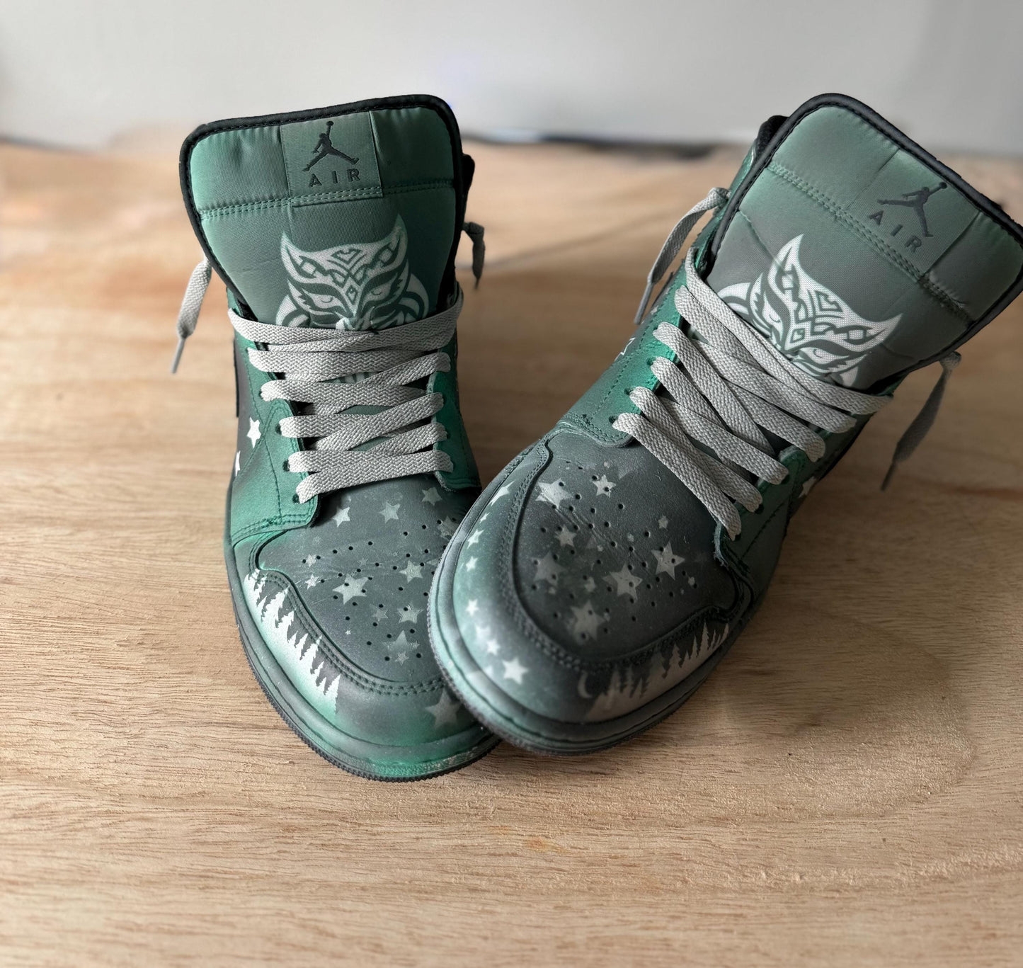 Custom Hand-Painted Forest Night Sky Sneakers | Unique Artistic High Tops