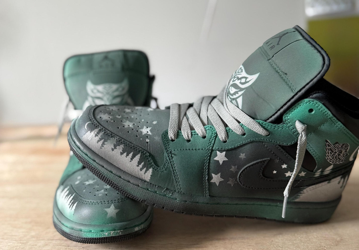 Custom Hand-Painted Forest Night Sky Sneakers | Unique Artistic High Tops
