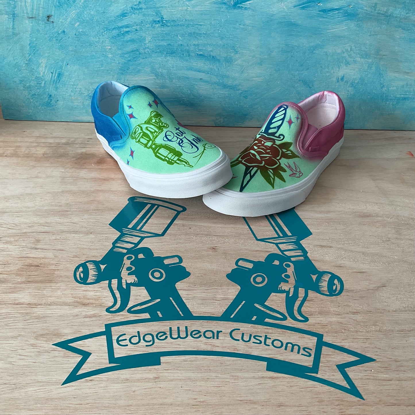 Custom Tattoo-Inspired Slip-On Shoes | Hand-Painted Vans Style Sneakers | EdgeWear Customs