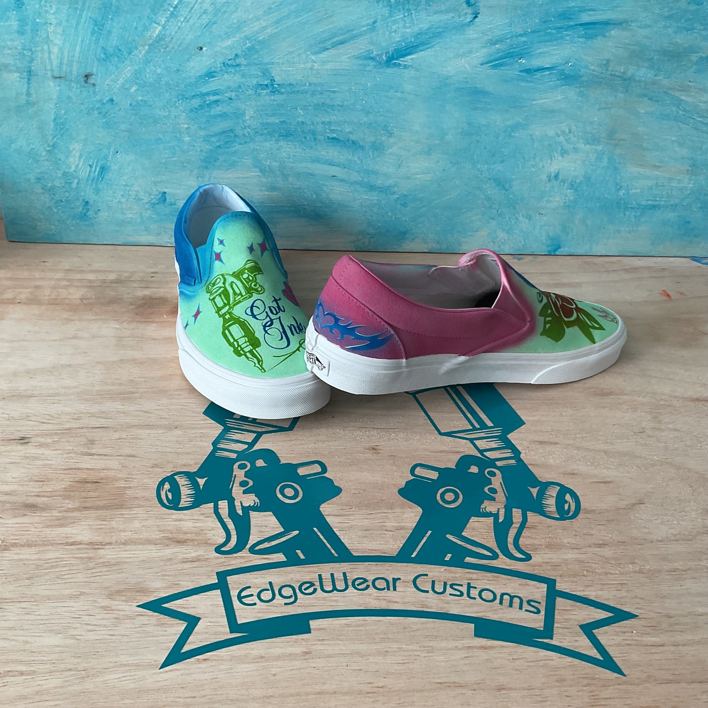 Custom Tattoo-Inspired Slip-On Shoes | Hand-Painted Vans Style Sneakers | EdgeWear Customs