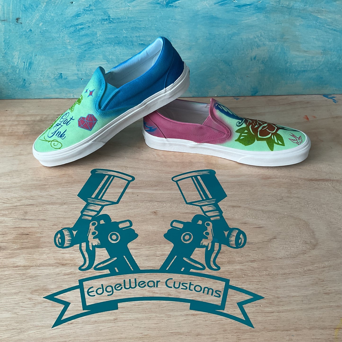 Custom Tattoo-Inspired Slip-On Shoes | Hand-Painted Vans Style Sneakers | EdgeWear Customs