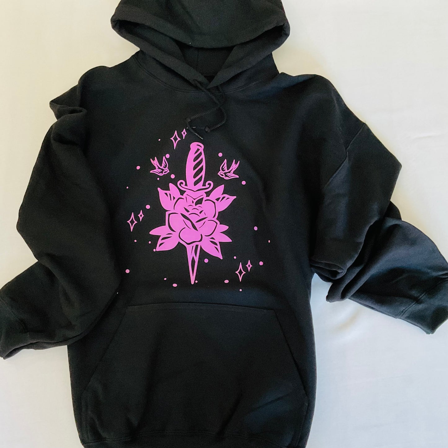 Tattoo-Inspired Rose Dagger Hoodie