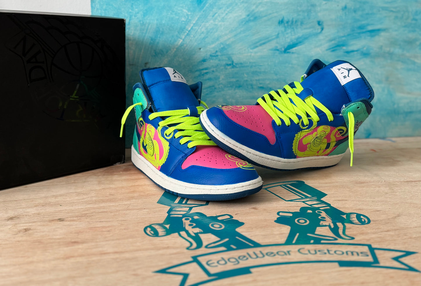 Custom Hand-Painted Air Jordan 1 Mid Sneakers – Neon Octopus Style